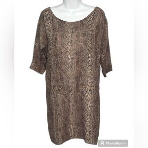 Zara woman brown black white snakeskin print 100% silk 3/4 sleeve shift dress